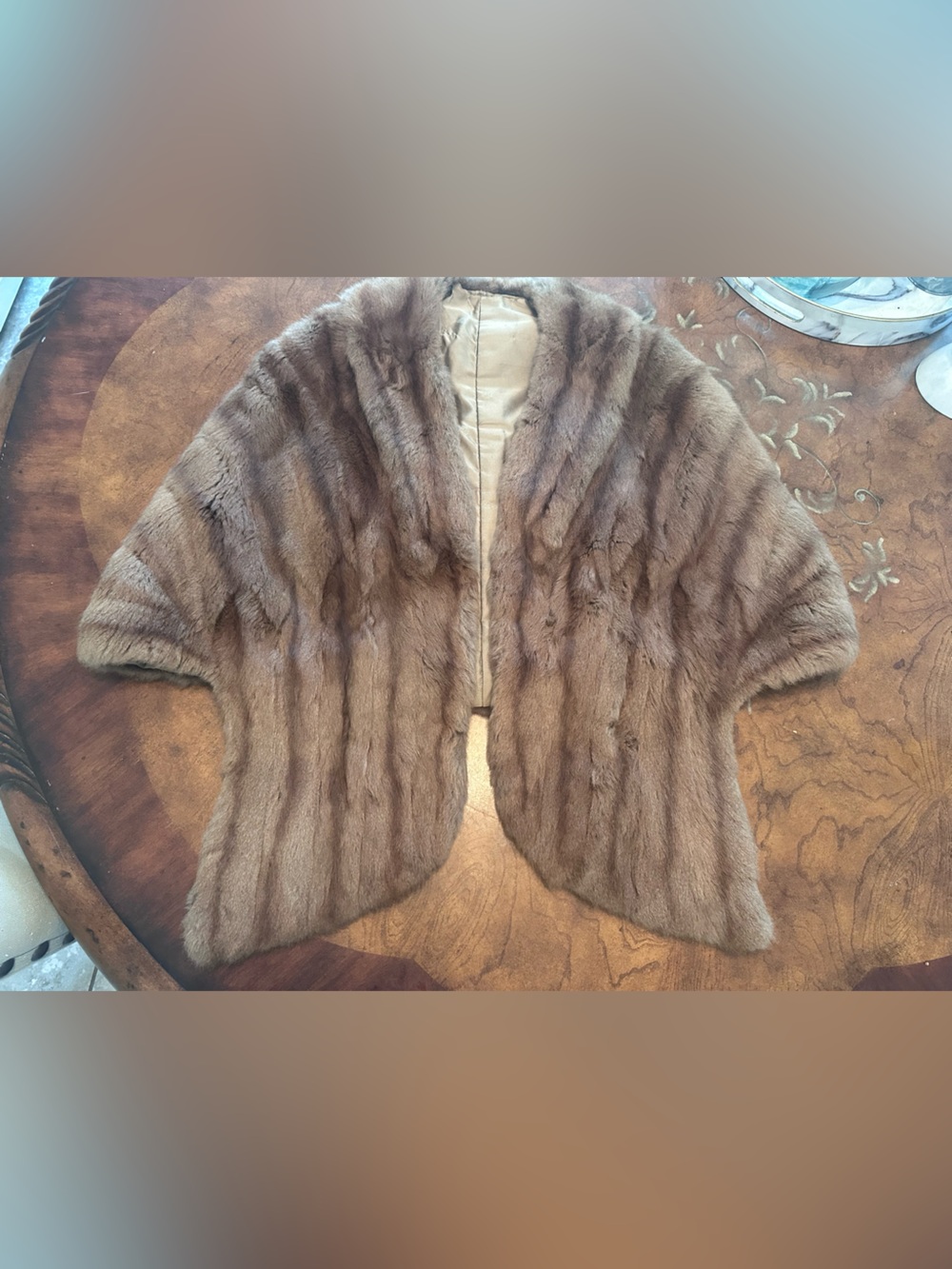 Mink fur shawl cape brown vintage with arm loops